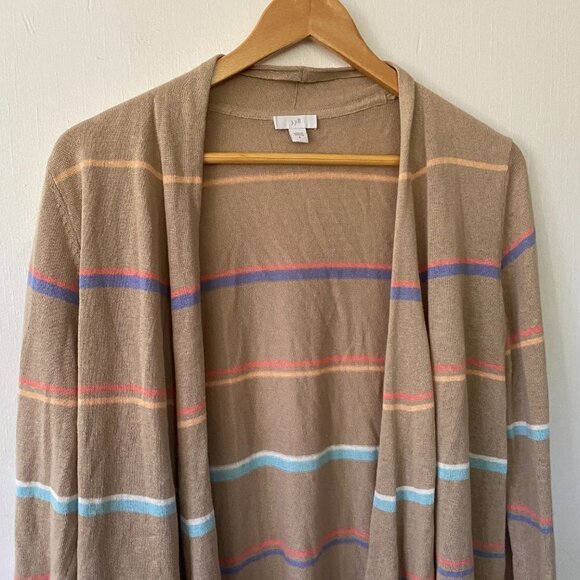 J.Jill Cardigan Womens Small Sweater Striped Open Front Linen Blend Long Line - Picture 3 of 8